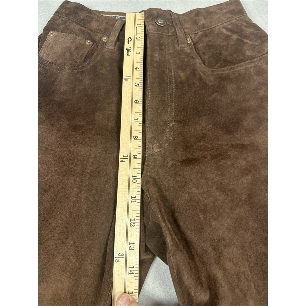 Vintage Exp Jeans By Express Suede Leather Pants W 1/2 High Rise Chocolate Brown - Picture 5 of 8